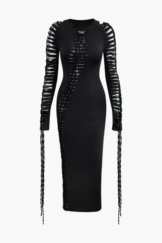 Round Neck Braided Cut Out Midi Dress sold by Micas