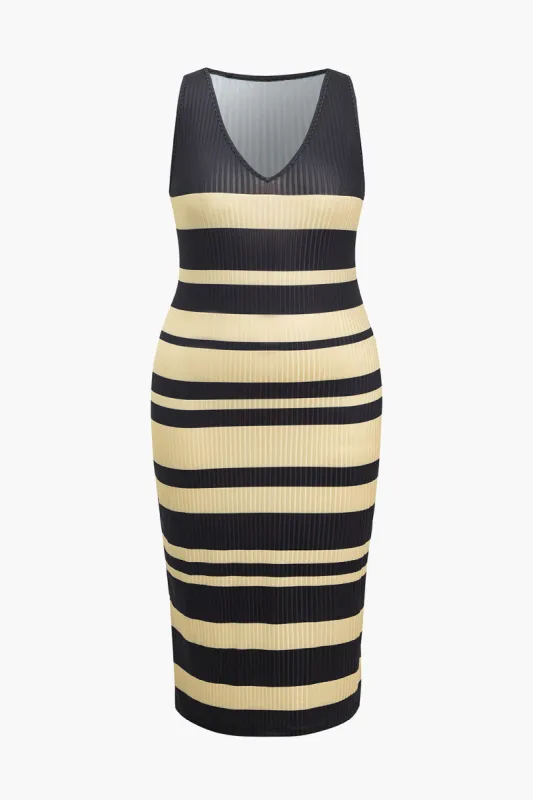 Plus Size Stripe Tank V-neck Midi Dress sold by Micas