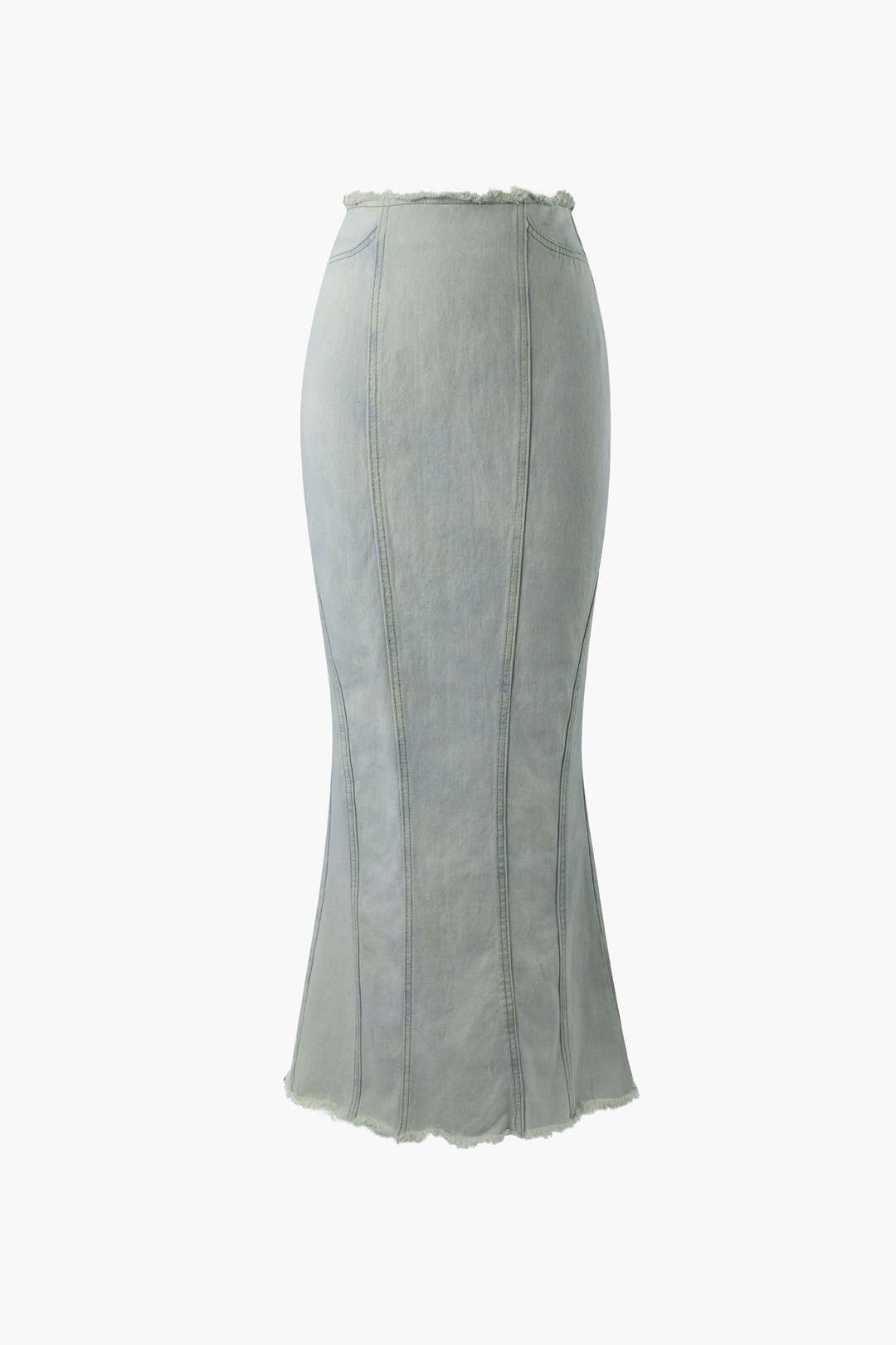 Frayed Trim Slit Denim Mermaid Skirt sold by Micas