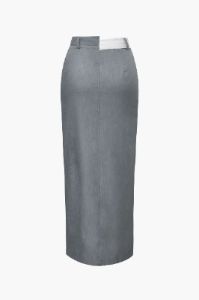 Contrast Waist Slit Front Maxi Skirt sold by Micas
