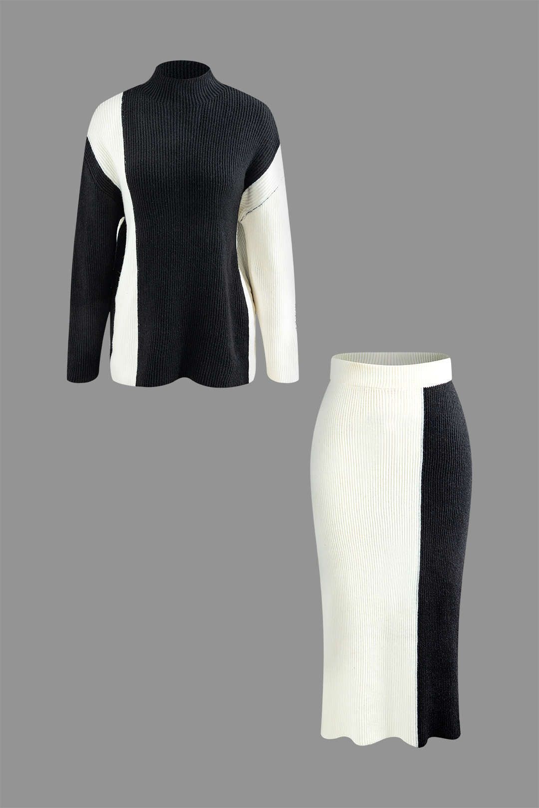 Contrast Turtleneck Sweater And Midi Skirt Set sold by Micas product image thumbnail 2