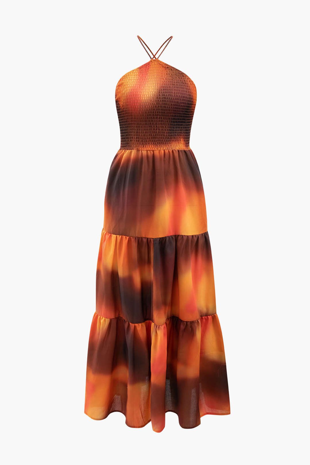 Ombre Cross Tie Back Tiered Maxi Dress sold by Micas