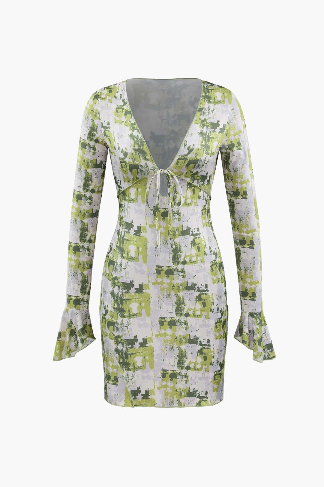 Abstract Print Deep V-neck Mini Dress sold by Micas