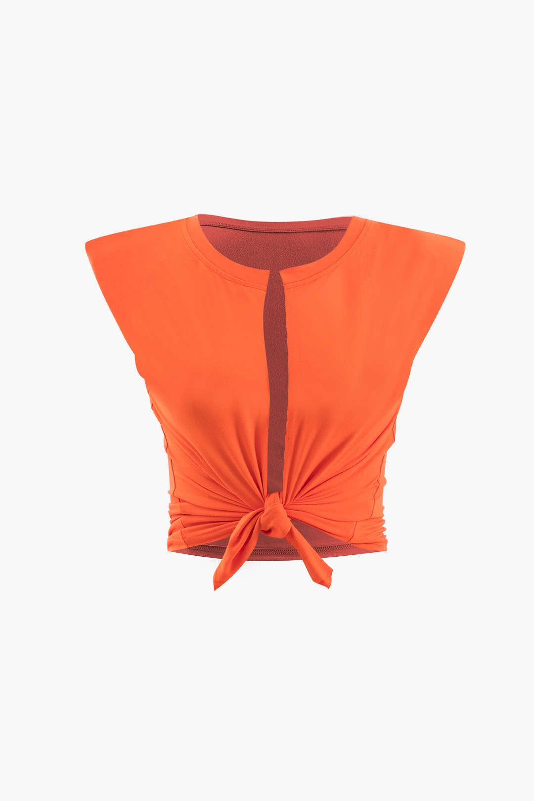 Padded-Shoulder Knot Front Crop T-Shirt sold by Micas