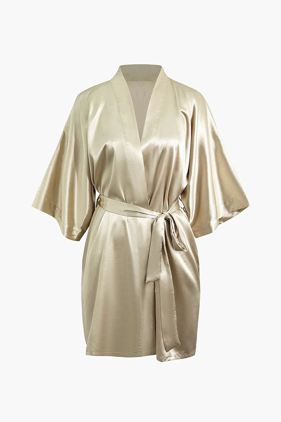 Solid Satin Tie Front Tie-Up Robe sold by Micas