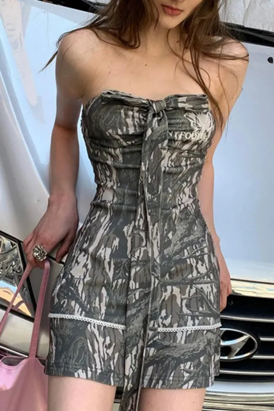 Tree Branch Pattern Strapless Mini Dress sold by Micas