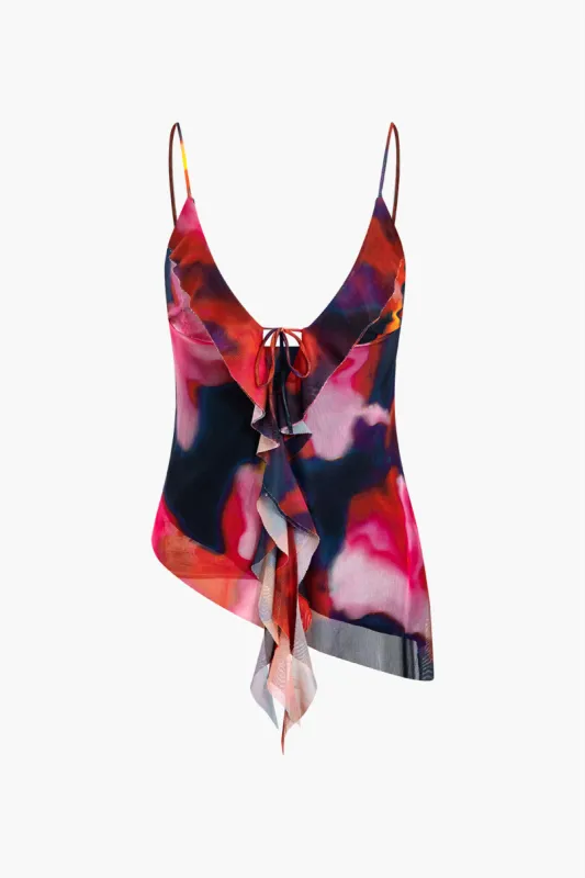 Tie Dye Print Ruffle Cami Top sold by Micas