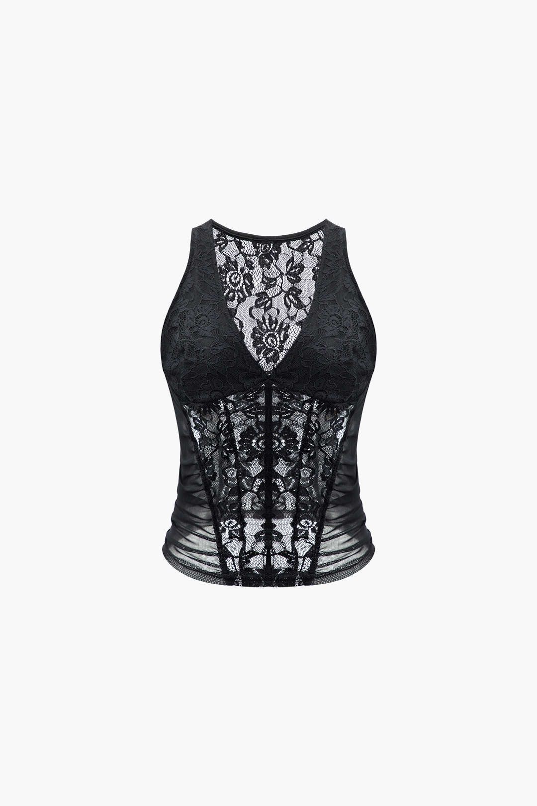 Lace V-neck Corset Top And Ruched Bodycon Mini Skirt Set sold by Micas product image thumbnail 2