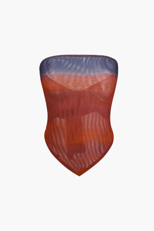 Ombre Print Contrast Mesh Tube Top sold by Micas