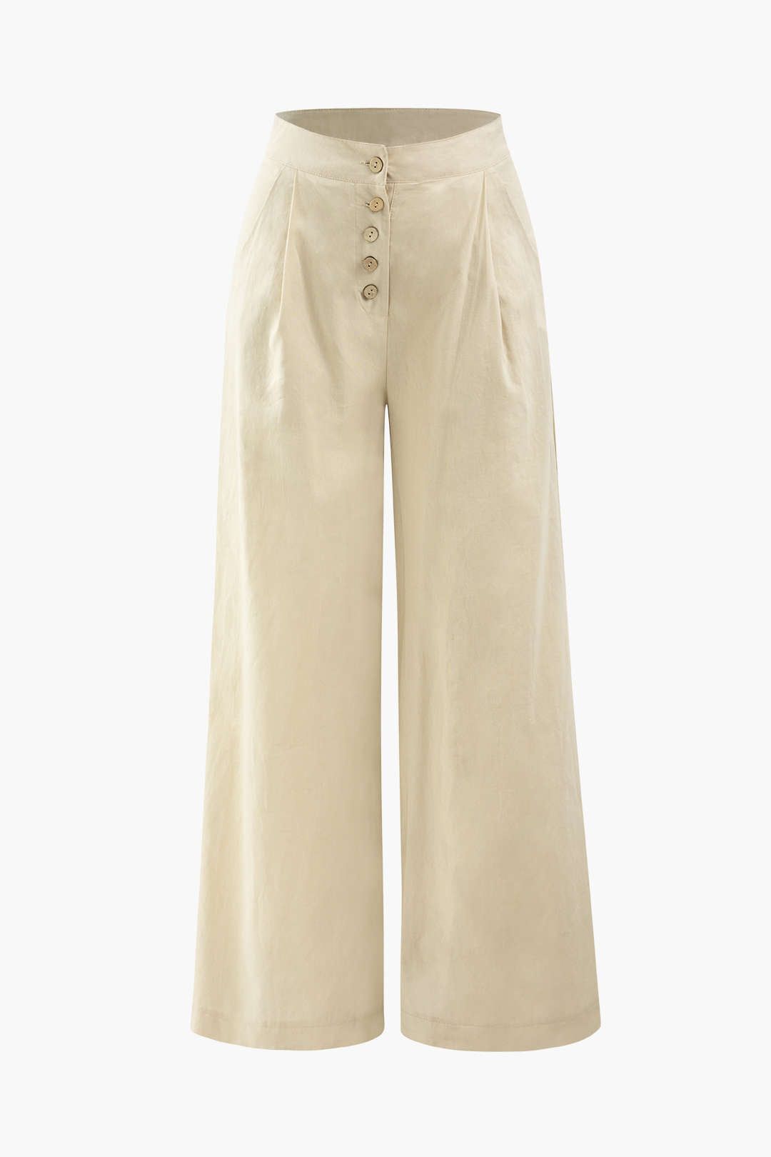 Knap linned-blandet brede benbukser sold by Micas