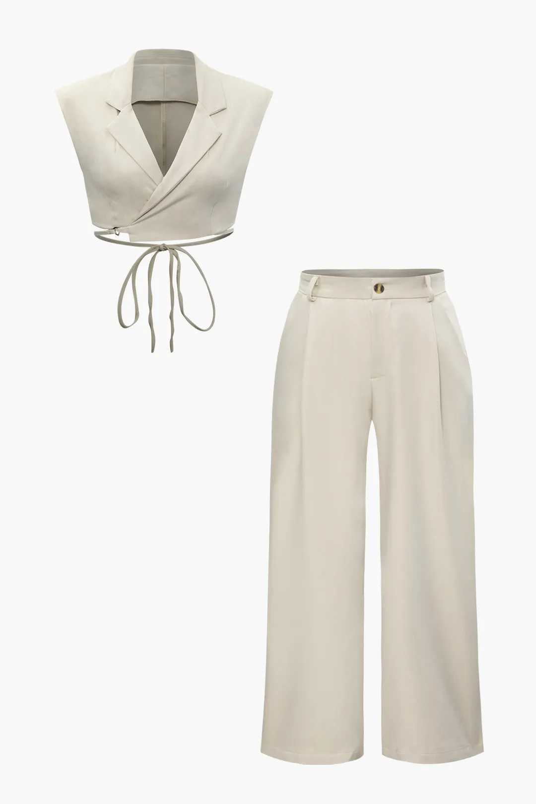 Plus Size Solid Tie Front Top And Trouser Set sold by Micas