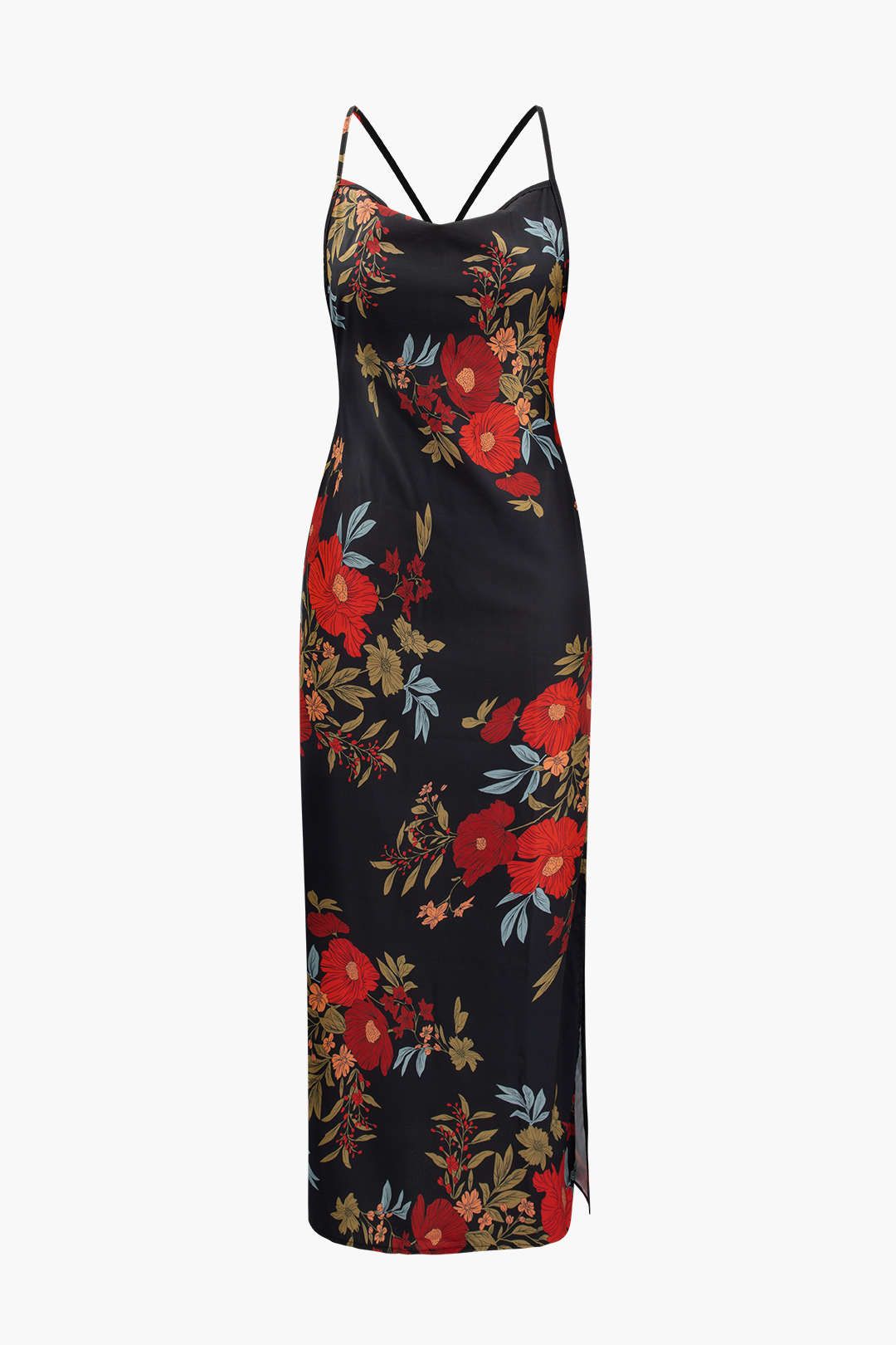 Floral Print Slit Cross Tie Back Maxi Dress sold by Micas