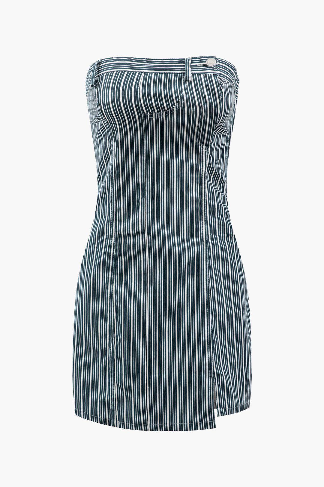 Stripe Strapless Slit Mini Dress sold by Micas