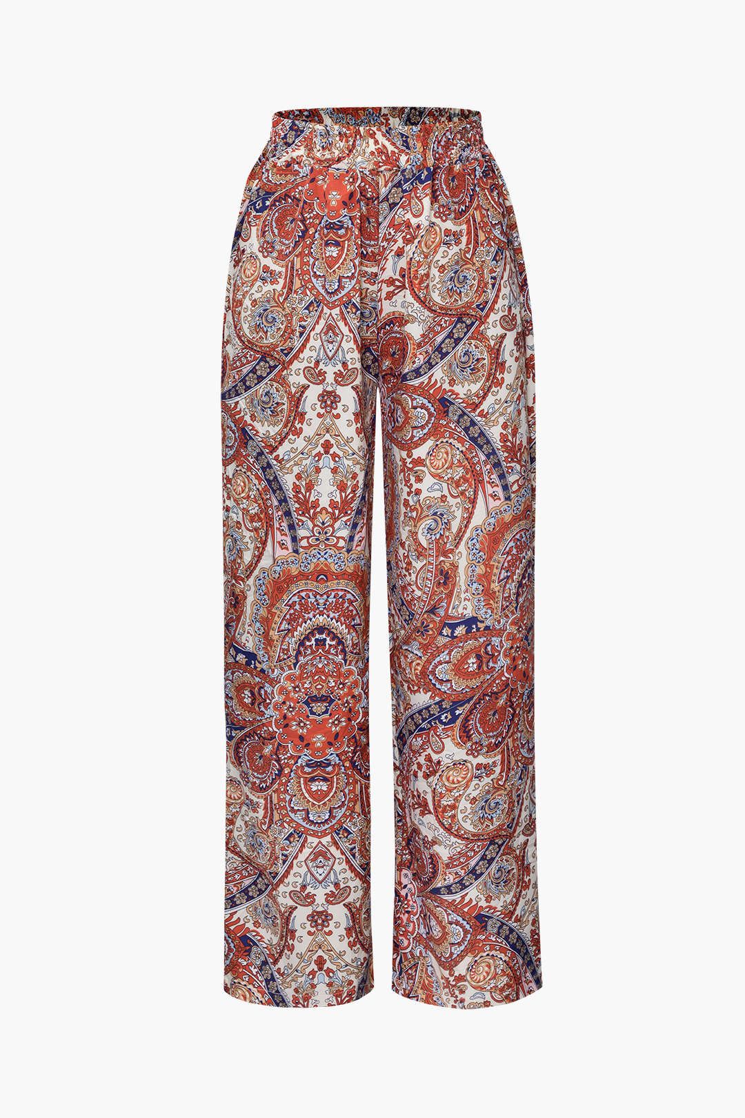 Paisley Print Elastic Waist Straight Leg Pants sold by Micas
