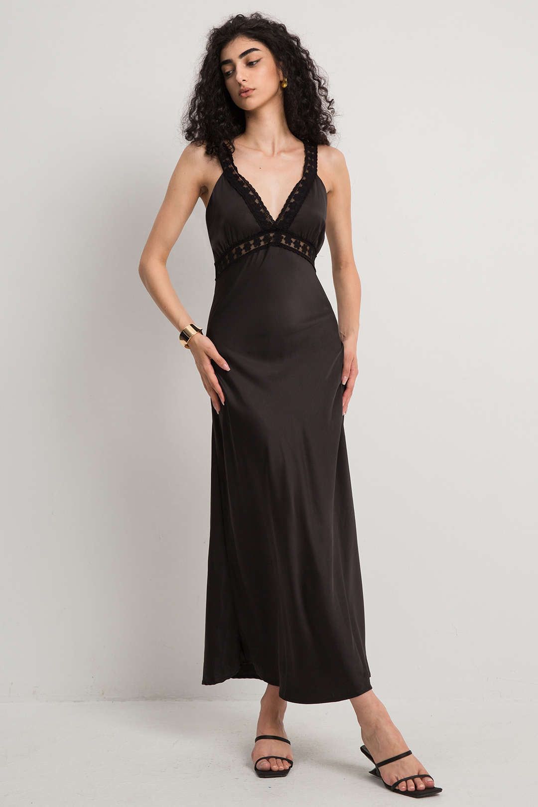 V-neck Floral Lace Trim Maxi Dress sold by Micas