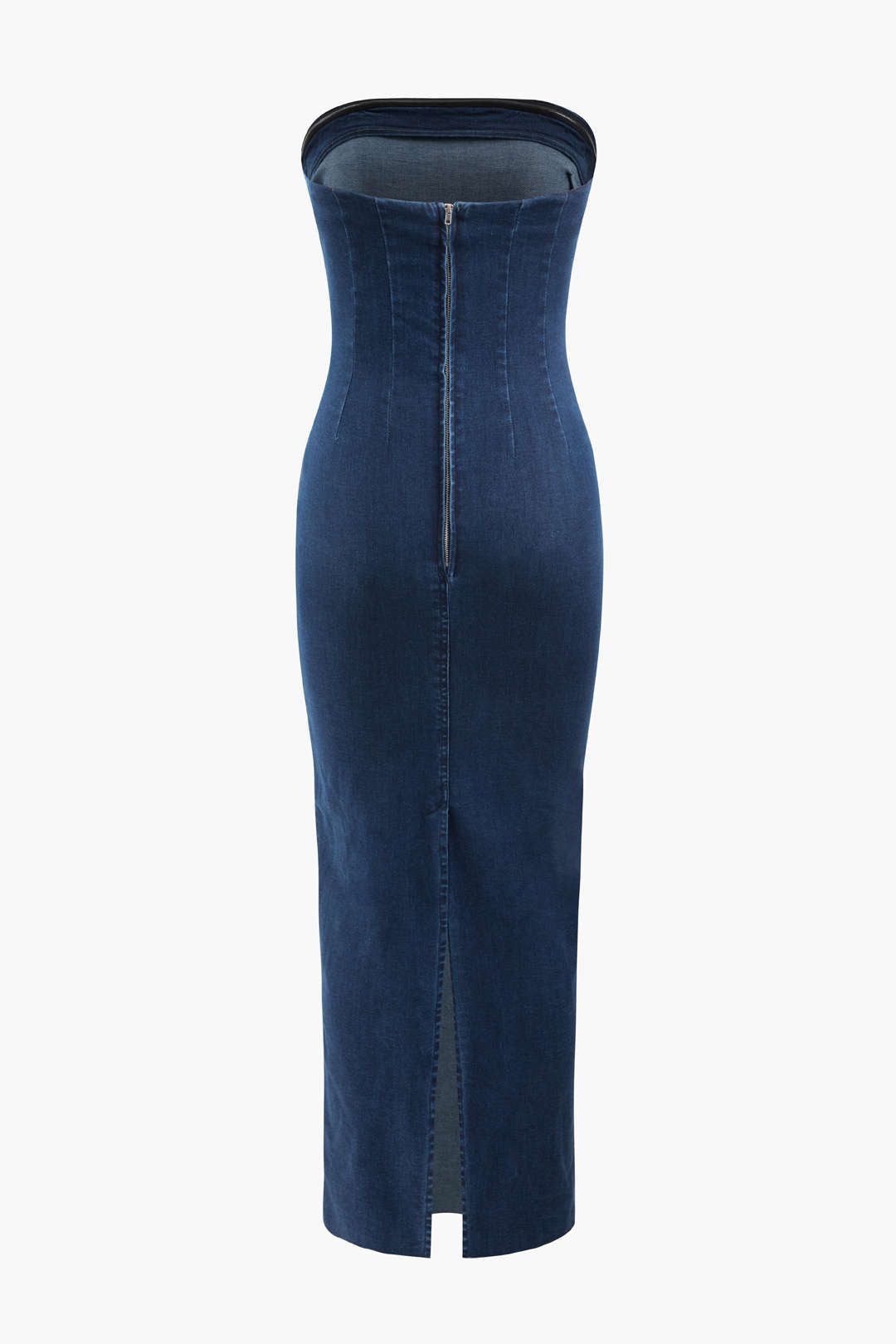Denim Back Slit Strapless Midi Dress sold by Micas product image thumbnail 4
