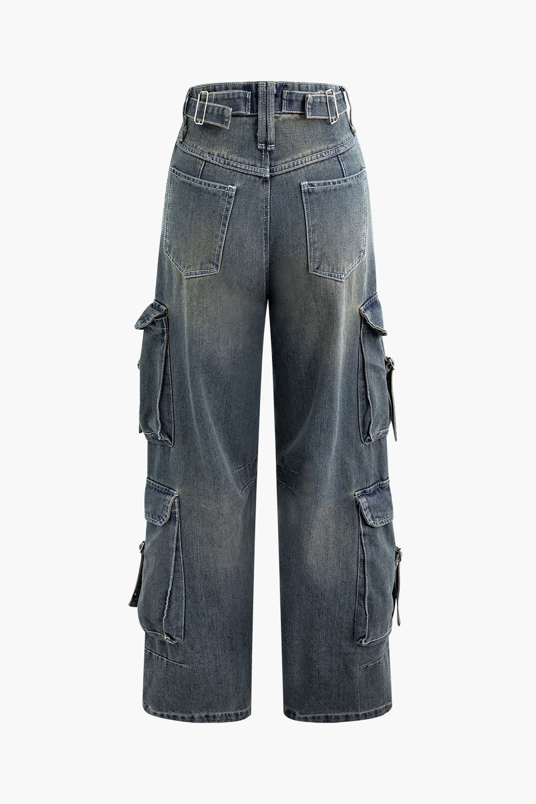 High Waisted Distressed Multi-Pocket Straight Leg Cargo Jeans sold by Micas product image thumbnail 2