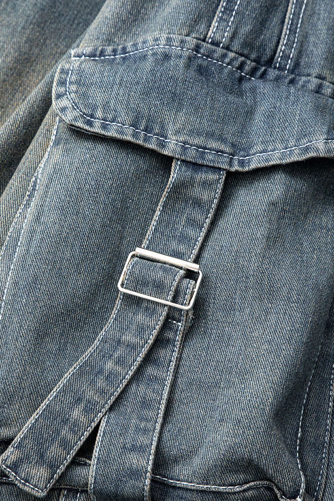 High Waisted Distressed Multi-Pocket Straight Leg Cargo Jeans sold by Micas product image thumbnail 3