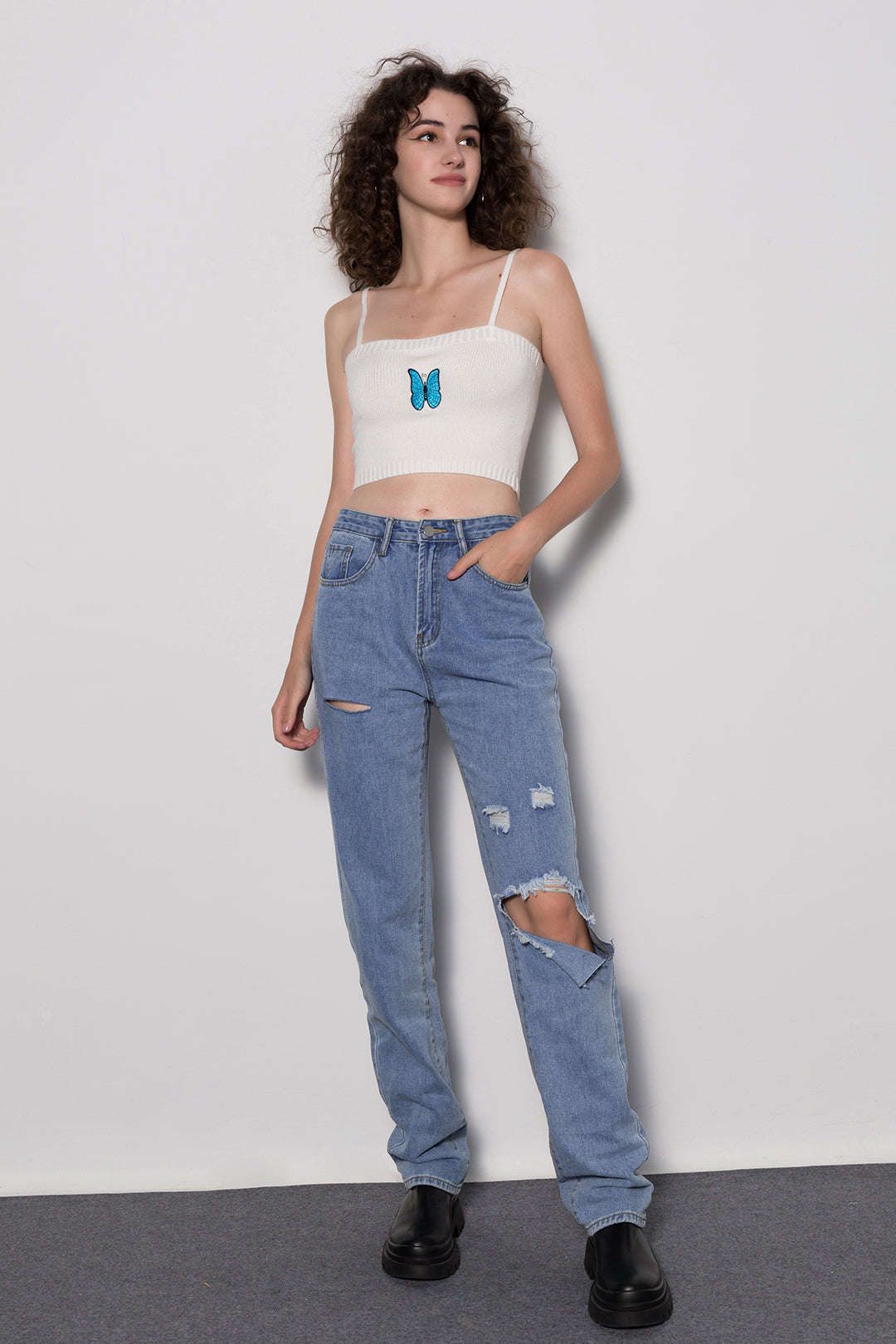 Butterfly Embroidered Knit Cami Top sold by Micas product image thumbnail 3