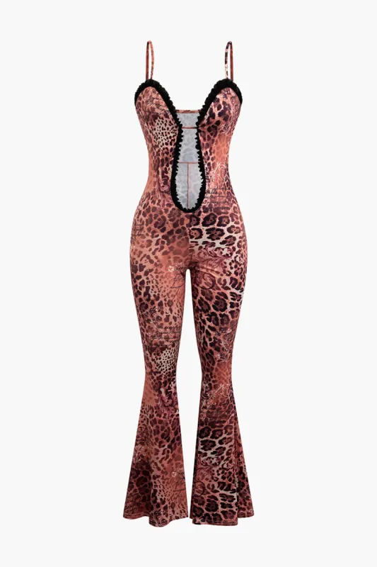 Leopard Print Slip V-neck Jumpsuit sold by Micas