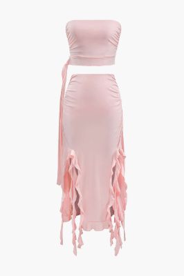 Asymmetric Tube Top And Ruffle Skirt Set sold by Micas