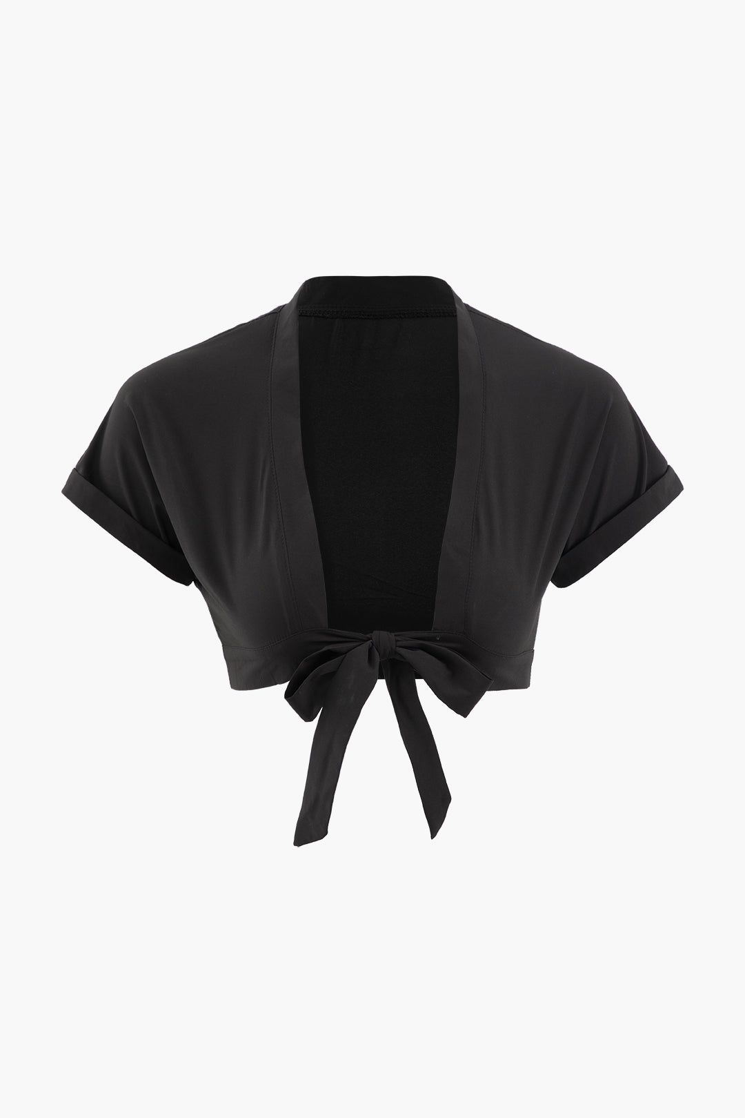 Tie Front Rolled Cuff Crop Blouse sold by Micas