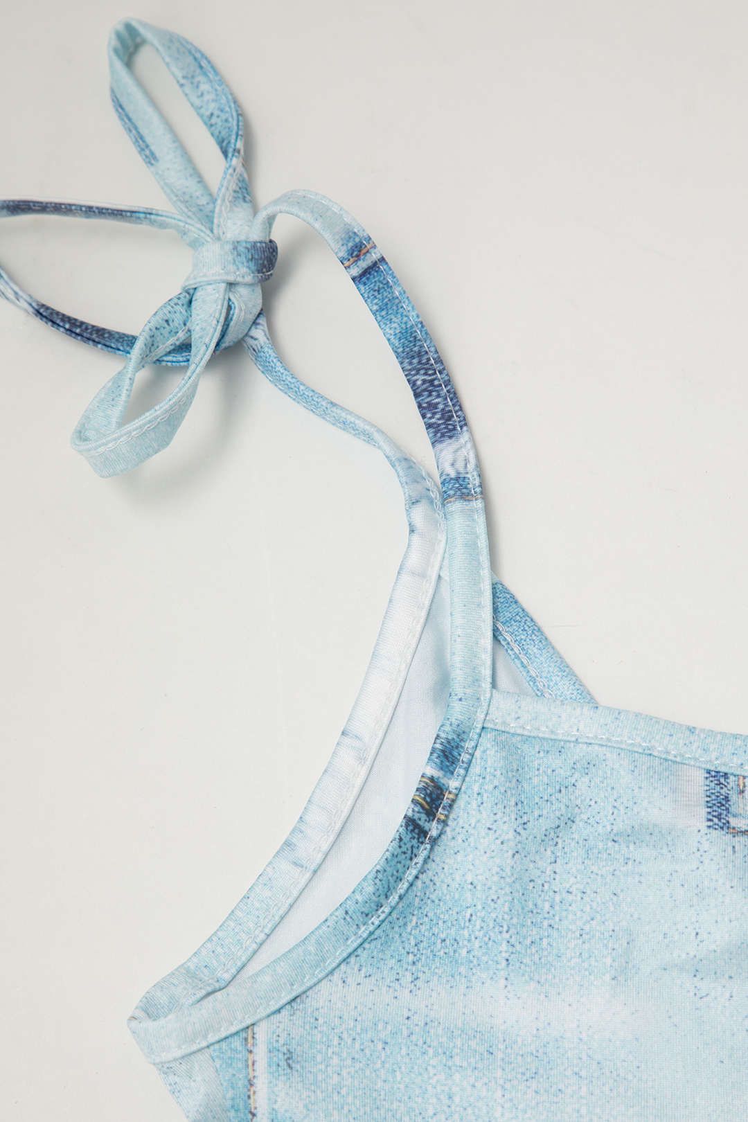 Denim Print Asymmetric Tie Strap Top And Skirt Set sold by Micas product image thumbnail 6