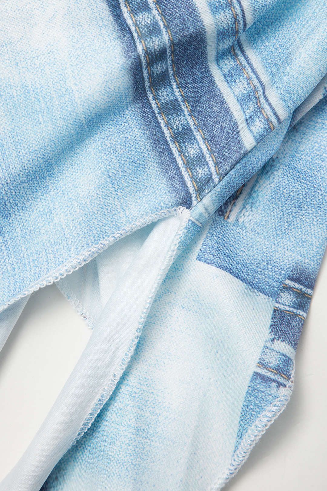 Denim Print Asymmetric Tie Strap Top And Skirt Set sold by Micas product image thumbnail 9