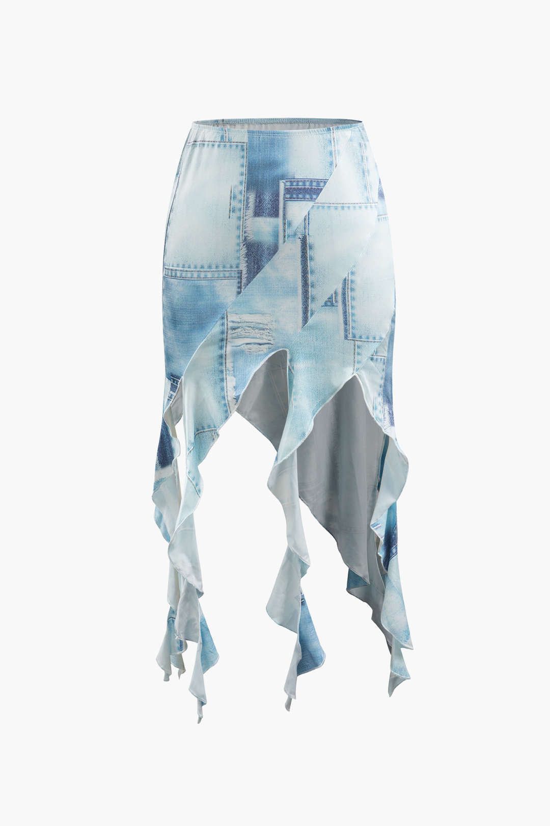 Denim Print Asymmetric Tie Strap Top And Skirt Set sold by Micas product image thumbnail 3