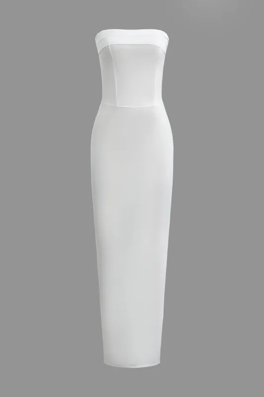 Solid Strapless Slit Maxi Dress sold by Micas