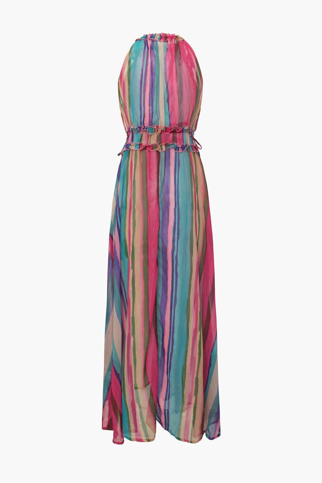 Multicolor Stripe Frill Detail Sleeveless Maxi Dress sold by Micas product image thumbnail 2