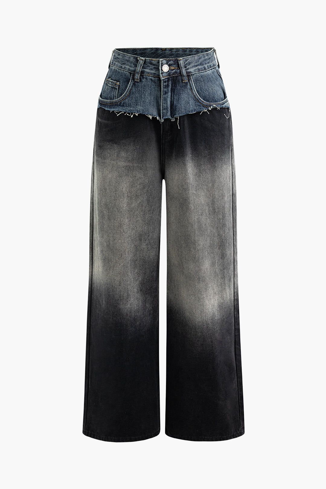 Faded Patchwork Straight Leg Jeans sold by Micas