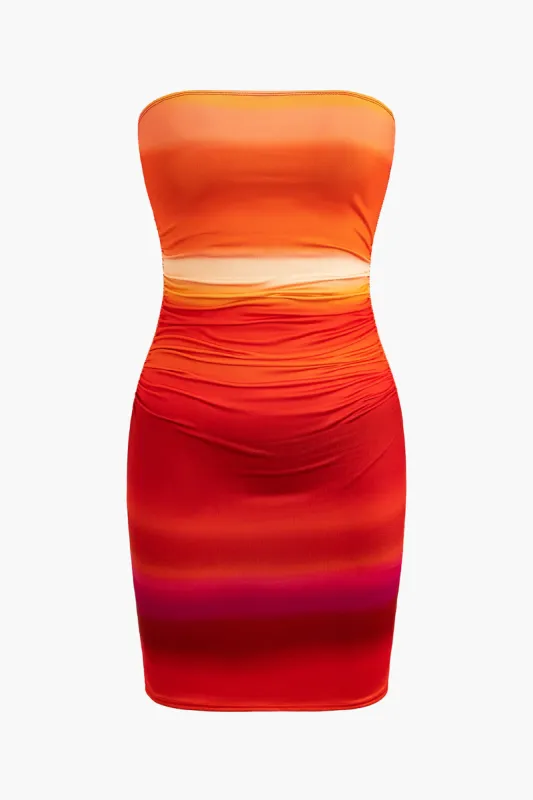 Ombre ruched stropløs mini kjole sold by Micas