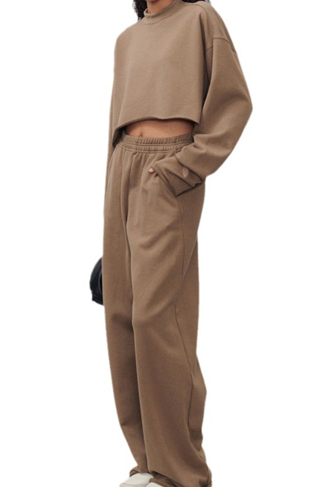 Raw Trim Long Sleeve Pullover Sweatshirt And Straight Leg Pants Set sold by Micas