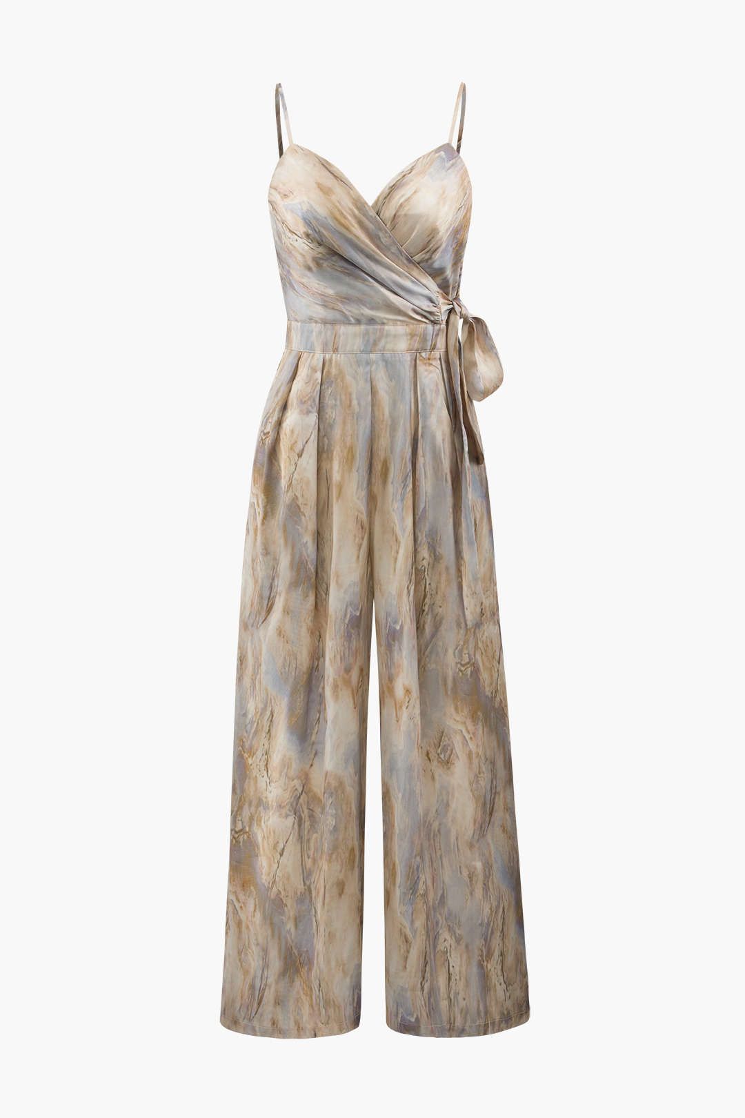 Marble Print Wrap Tie Wide Leg Jumpsuit sold by Micas