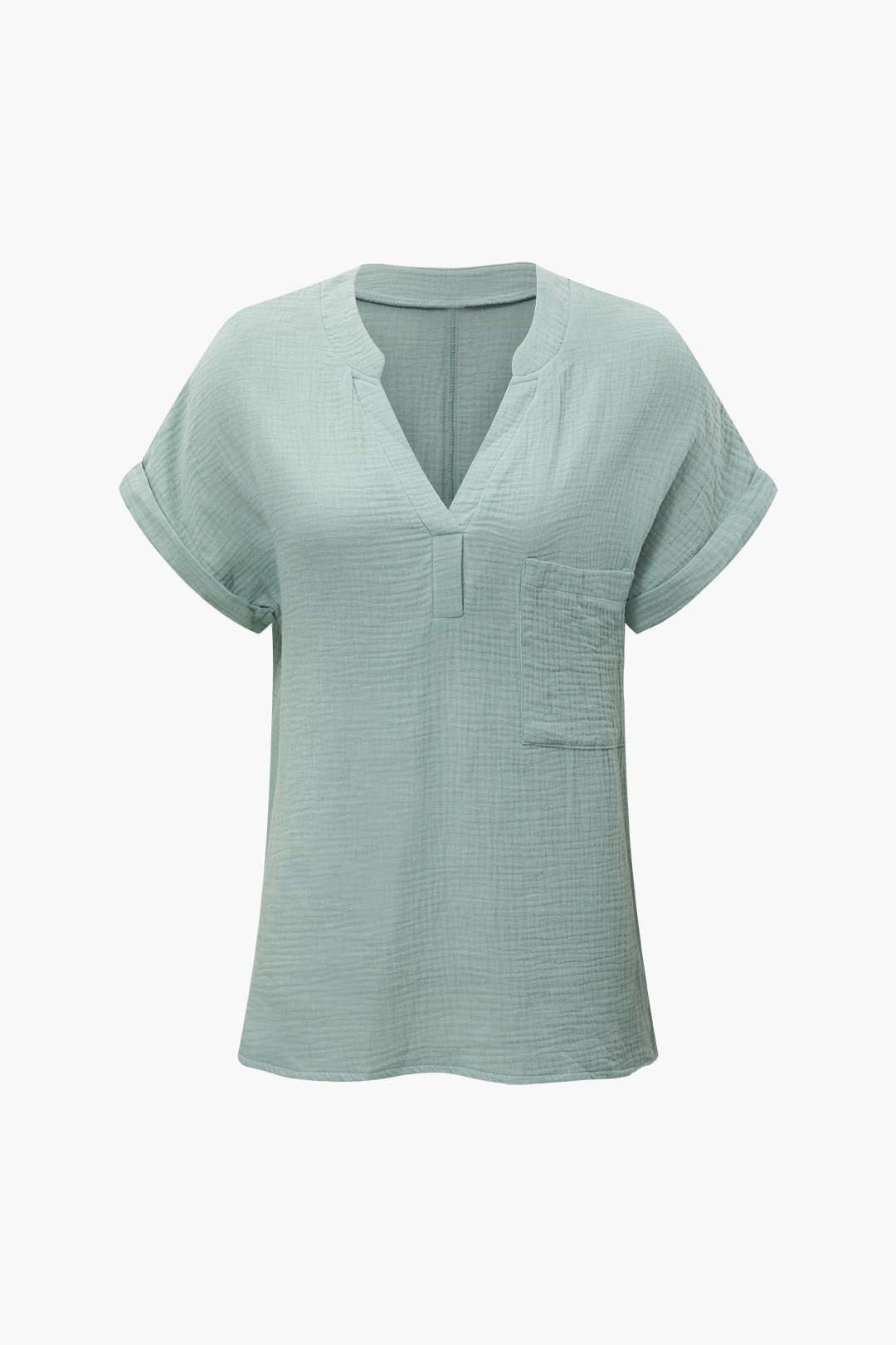 V-neck Rolled Cuff T-shirt And Elastic Waist Shorts Set sold by Micas product image thumbnail 2