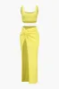 Solid Crop tanktop og slids twist knude nederdel sæt sold by Micas