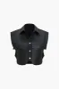 Solid imiteret læder vest med knaplomme sold by Micas