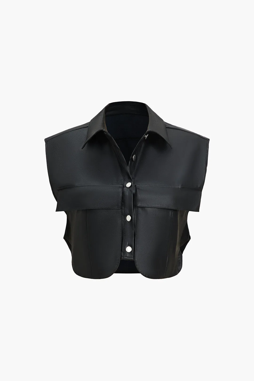 Solid imiteret læder vest med knaplomme sold by Micas product image thumbnail 2