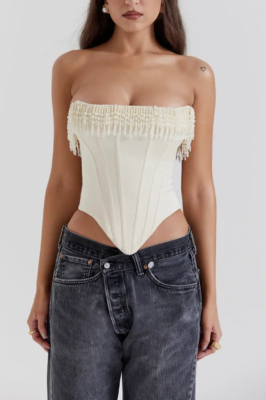 Solid Bustier Corset Top With Pearls sold by Micas