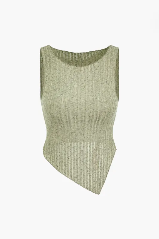 Solid Asymmetrical Sleeveless Round Neck Tank Top sold by Micas