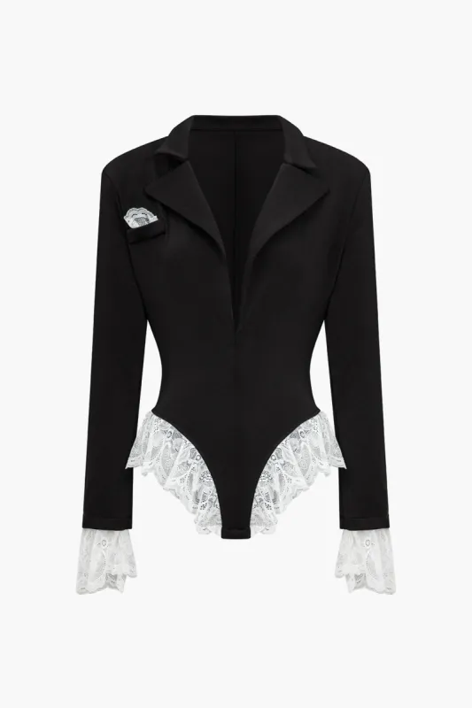 Patchwork Lace Long-Sleeve Bodysuit sold by Micas