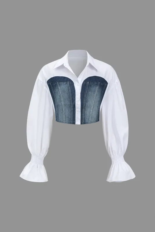 Denim Patchwork Bell Sleeves Langærmet skjorte sold by Micas