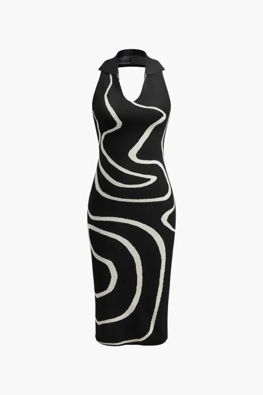 Abstract Print Halter Knit Dress sold by Micas