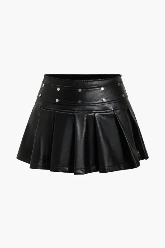 Faux Leather Belted Zipper Studded Mini Skirt sold by Micas