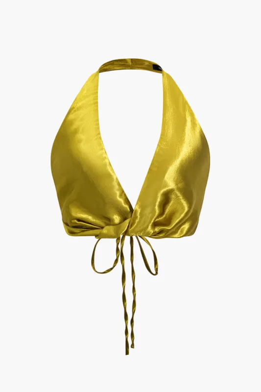 Plus Size Solid Satin Twist Knot Tie-Up Cami Top sold by Micas