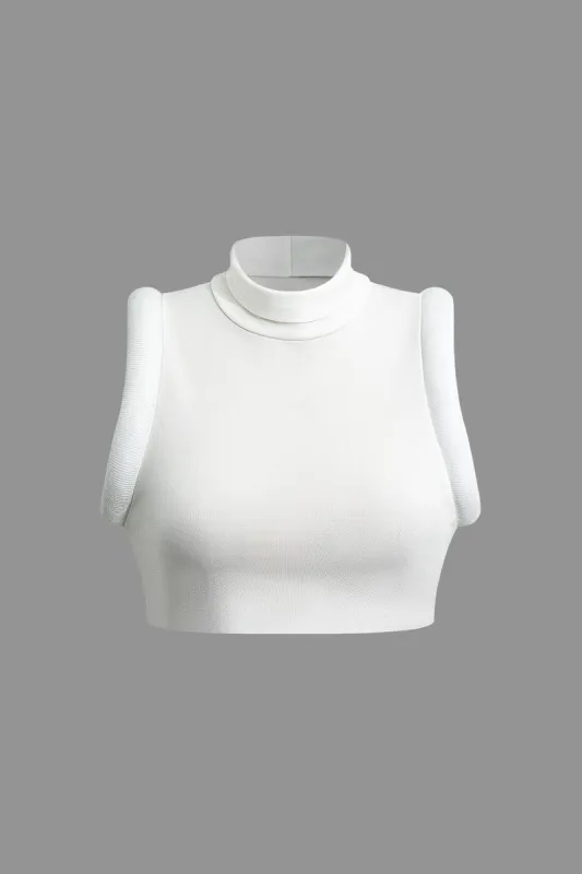 Basic Solid Mock Neck Crop Tank Top sold by Micas