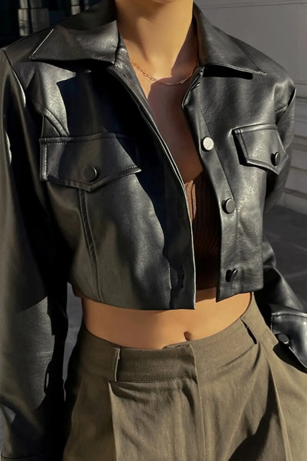 Leather Button Crop Jacket sold by Micas product image thumbnail 3