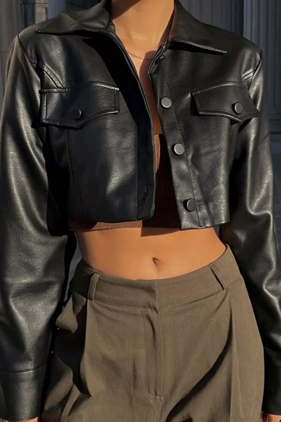 Leather Button Crop Jacket sold by Micas product image thumbnail 4