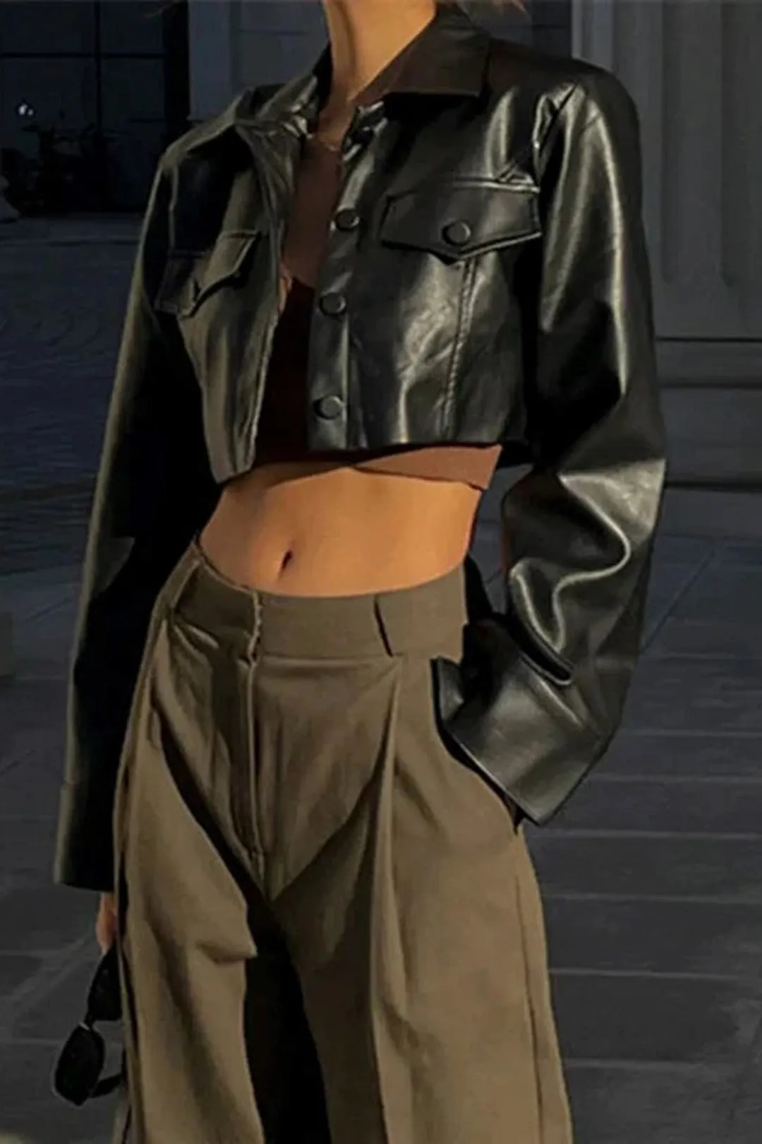 Leather Button Crop Jacket sold by Micas